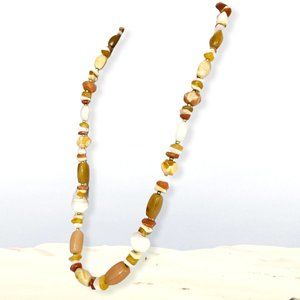 Natural BOHO Necklace Assorted Beige White Precious Stone